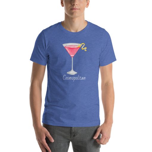 Unisex t-shirt with a picture of a cosmopolitan cocktail on it.