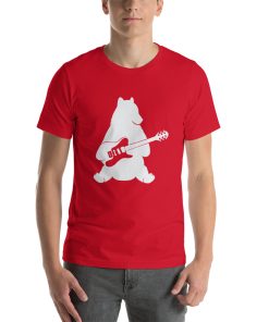 Unisex t-shirt with a picture of a bear playing guitar