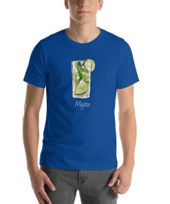 Unisex t-shirt with a picture of a mojito on it.