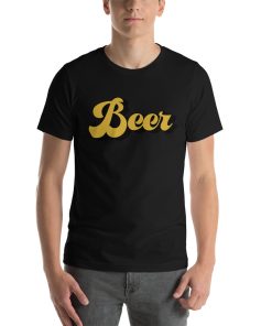 Unisex t-shirt that says "beer" on it in stylised writng.