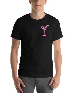 Unisex t-shirt with a picture of a cocktail in a neon light style.