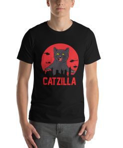 Unisex t-shirt with a picture of a giant cat rampaging a city like Godzilla.