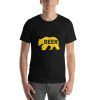 Unisex t-shirt with a picture of a bear on it. Over the top of the bear it says "beer"