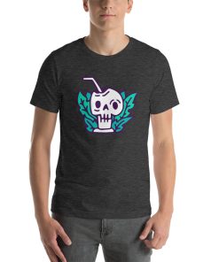 Unisex t-shirt with a picture of a skull made up as a cocktail.