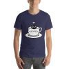 Unisex t-shirt with a picture of a cat sitting in a tea cup. The tea cup says "kit-tea" on it.