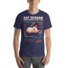 Unisex t-shirt with a picture of a cat sleeping as well as text that says "Cat Wisdom" around the cat is a lot of different advice a cat would give.