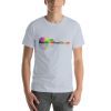 Unisex t-shirt with a picture of a multicoloured guitar. It also say "music mode on" on it.