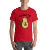 Unisex t-shirt with a picture of a cat that looks like an avocado on it. It also says "avogato" on it.