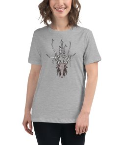 Women's cut t-shirt with the picture of a deer head on it.