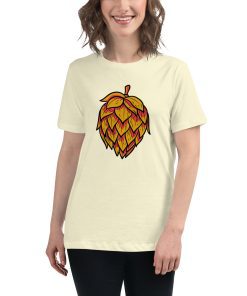 Women's t-shirt that has a picture of a dried hop flower on it.