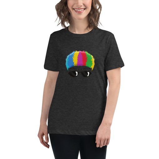 Women's t-shirt with a picture of a colourful clown with on it.