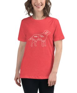 Women's t-shirt with a schematic on how to pet a dog on it.