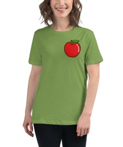 Women's cut t-shirt with a picture of an apple on it.