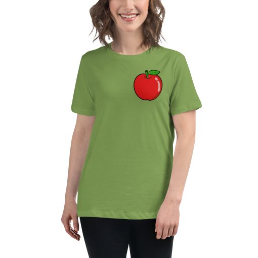 Women's cut t-shirt with a picture of an apple on it.